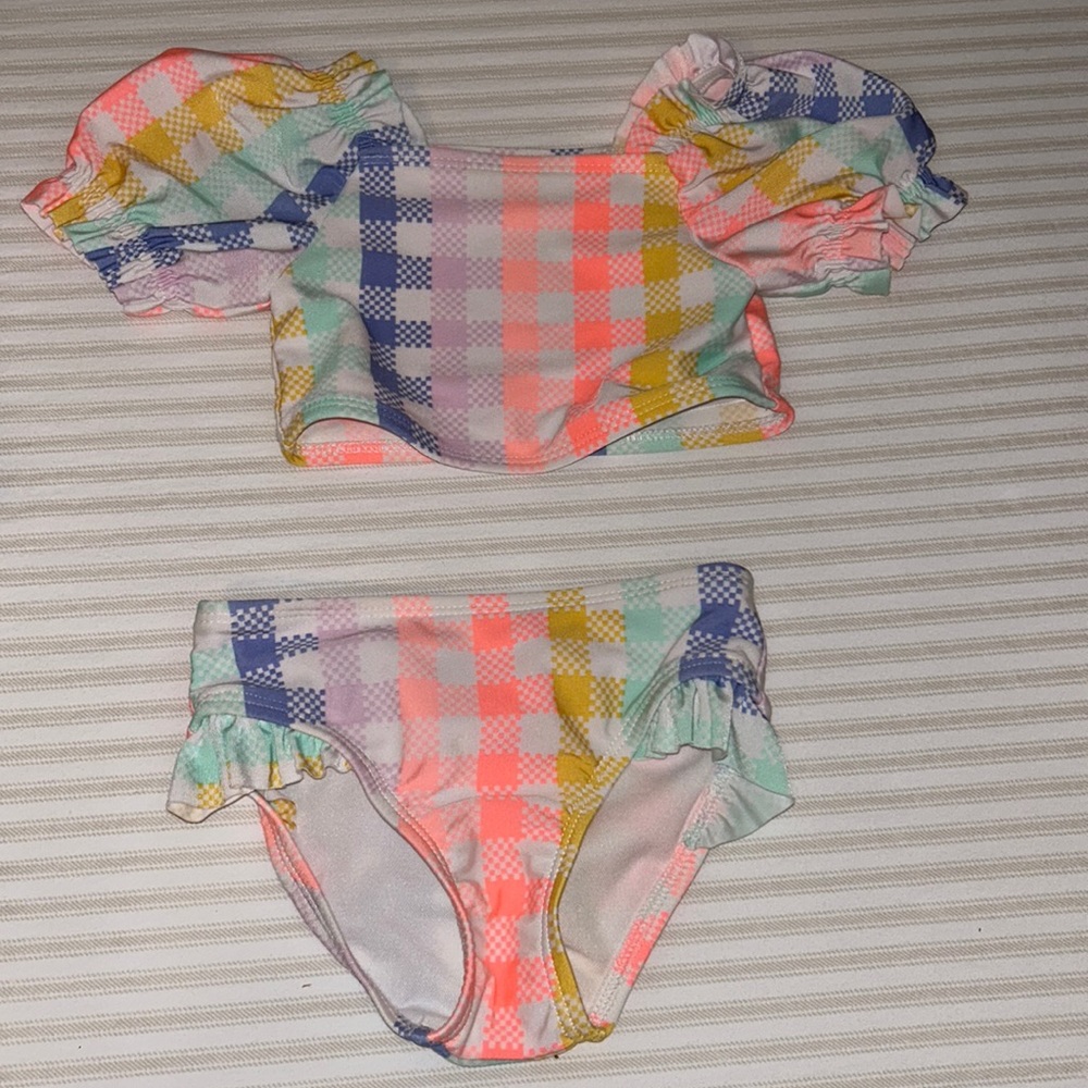 KIDS Cat & Jack Rainbow Gingham Swimsuit 12m